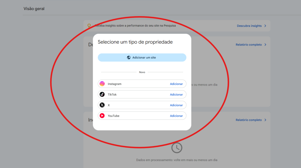 Google Search Console redes sociais